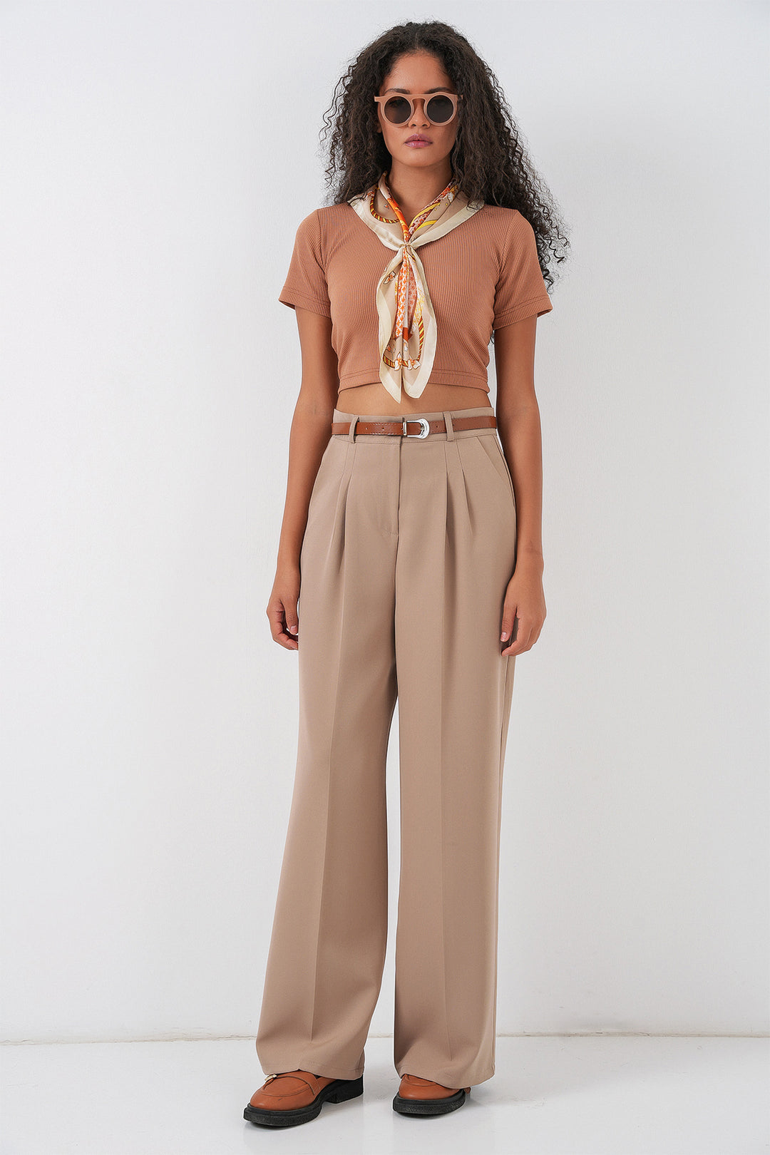 BGD Women Women's High Waist Palazzo Pants 30051 - Beige - Stamford