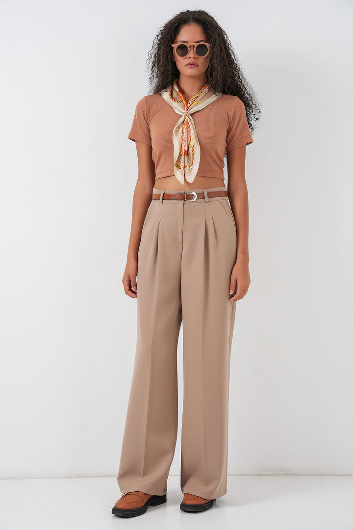 BGD Women Women's High Waist Palazzo Pants 30051 - Beige - Klinë