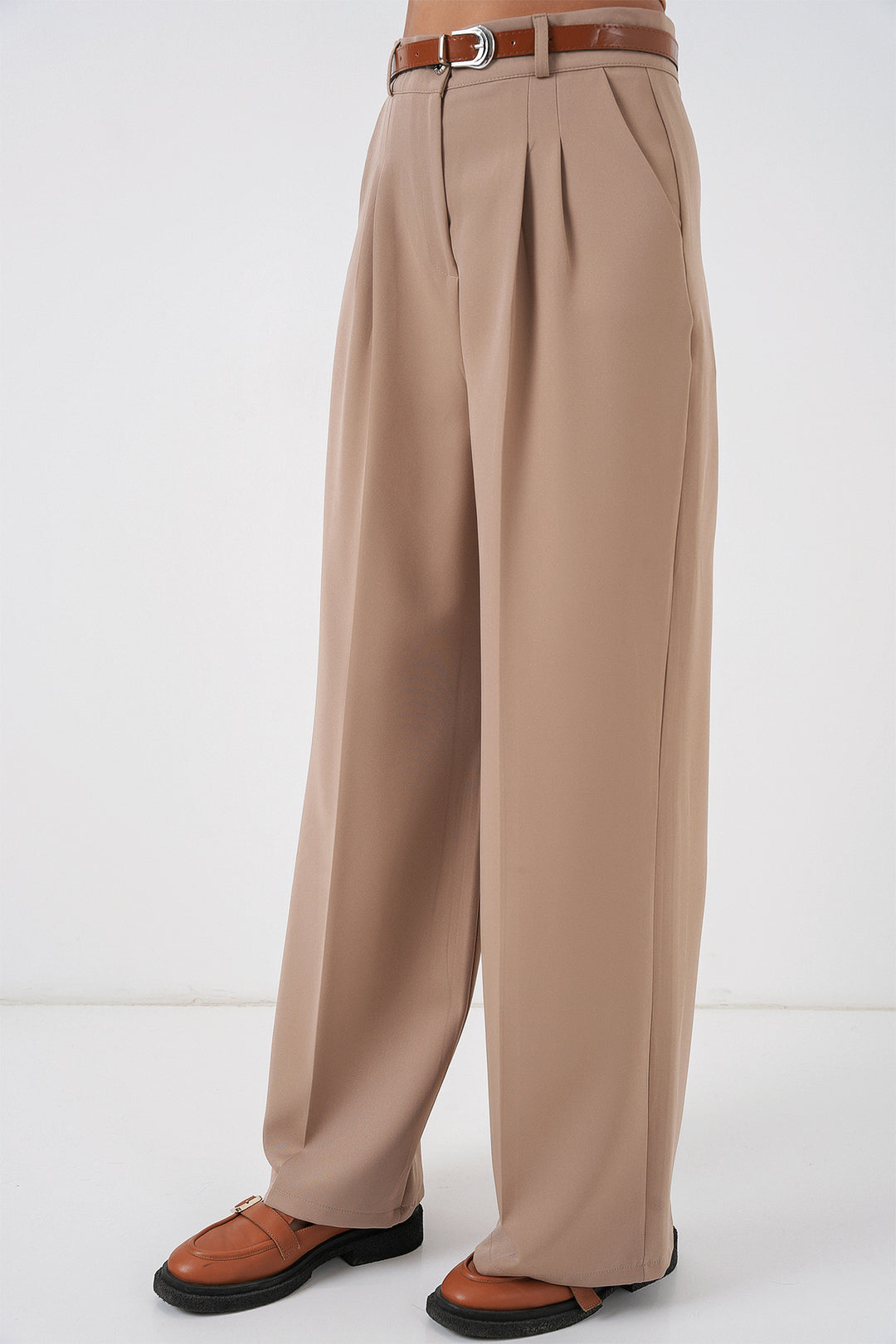 BGD Women Women's High Waist Palazzo Pants 30051 - Beige - Klinë