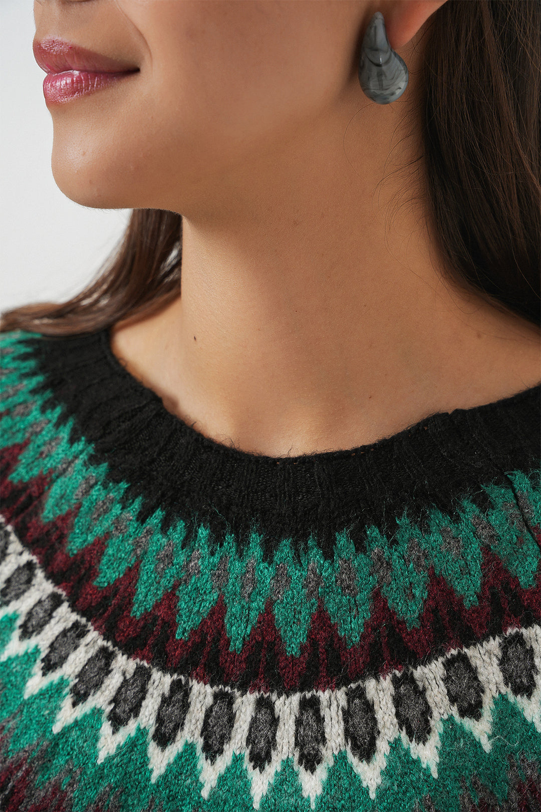 BGD Women Kadın Desenli Triko Kazak 15932 - Antrasit - Pleasanton