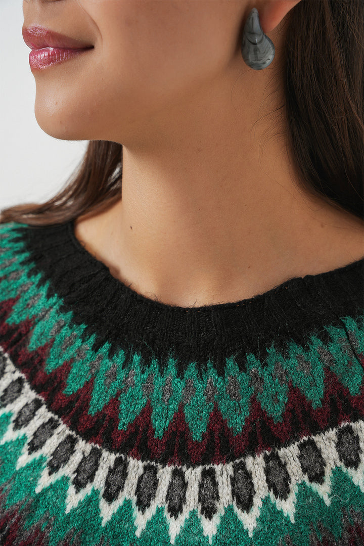 BGD Women Kadın Desenli Triko Kazak 15932 - Antrasit - Pleasanton