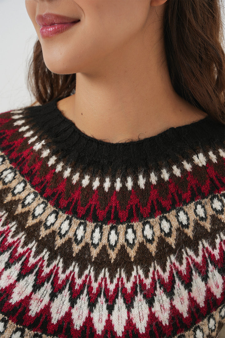 BGD Women Kadın Desenli Triko Kazak 15932 - Ekru - Perth