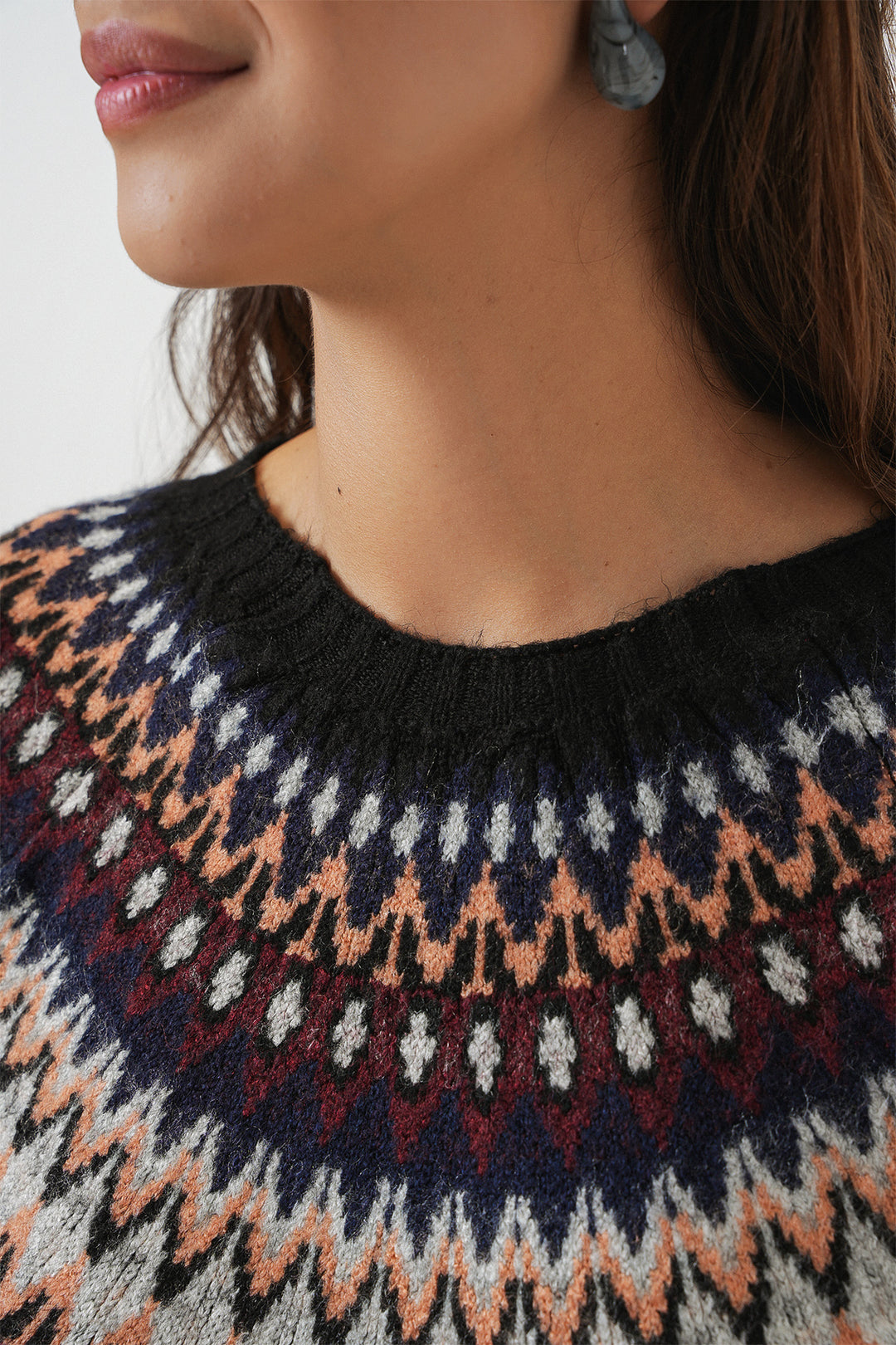 BGD Women Kadın Desenli Triko Kazak 15932 - Gri - Lemgo