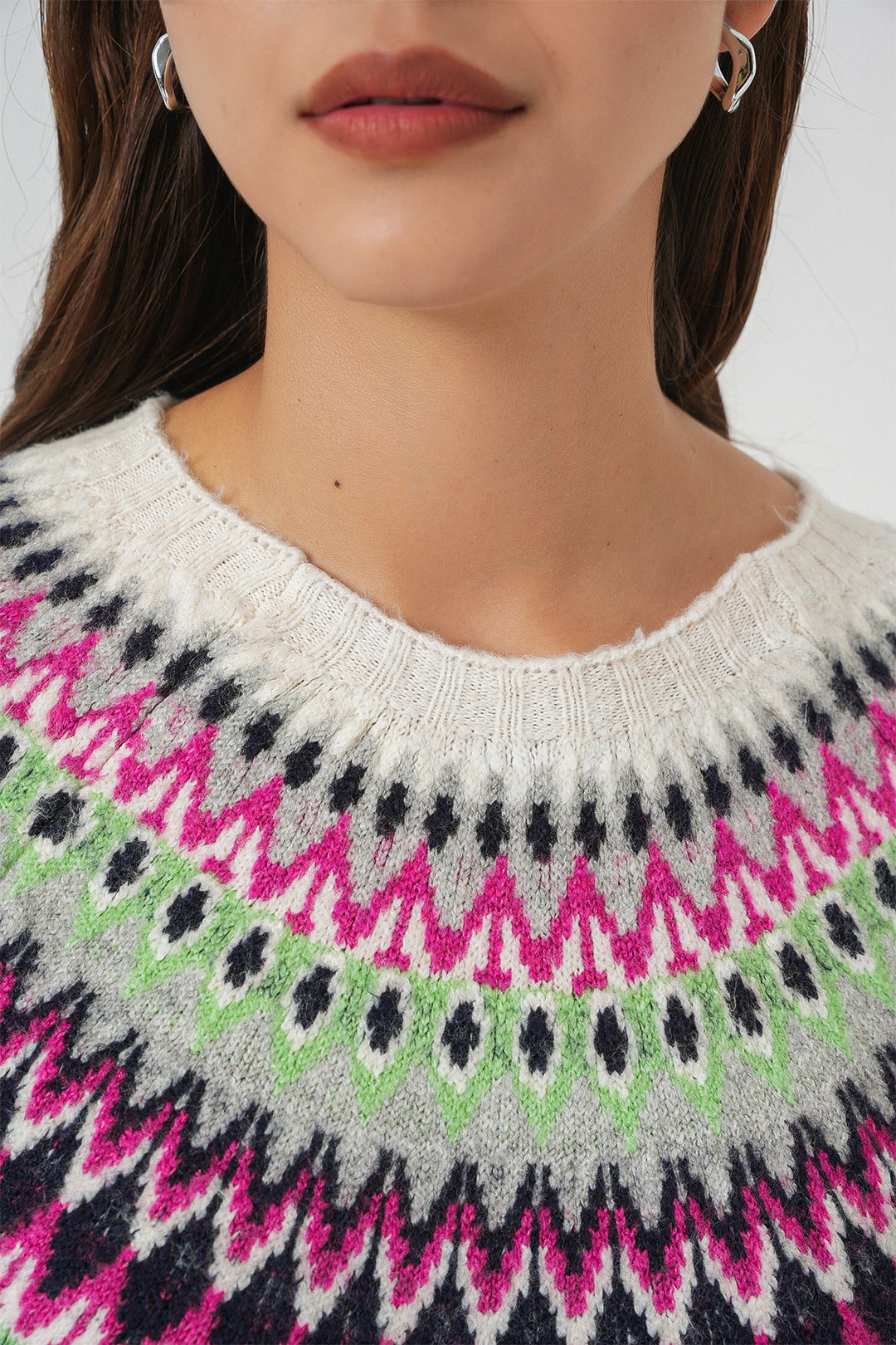 BGD Women Kadın Desenli Triko Kazak 15932 - Lacivert - Brunswick