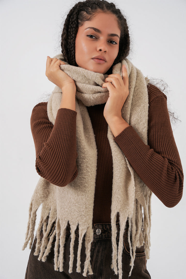 BGD Women Kadın Yumuşak Dokulu Kalın Şal Atkı 15951 - A.Bej - Boynton Beach