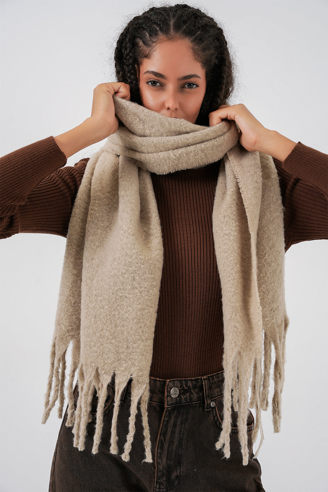 BGD Women Kadın Yumuşak Dokulu Kalın Şal Atkı 15951 - A.Bej - Boynton Beach