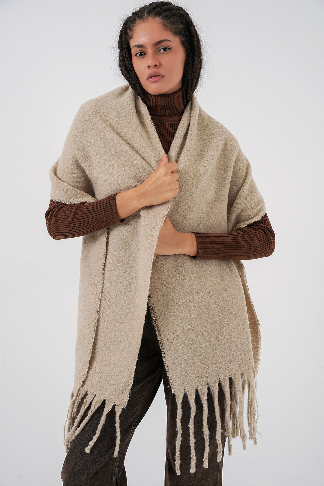 BGD Women Kadın Yumuşak Dokulu Kalın Şal Atkı 15951 - A.Bej - Boynton Beach