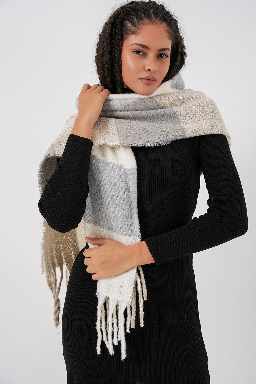 BGD Women Kadın Yumuşak Dokulu Kalın Şal Atkı 15951 - A.Gri - Somerville