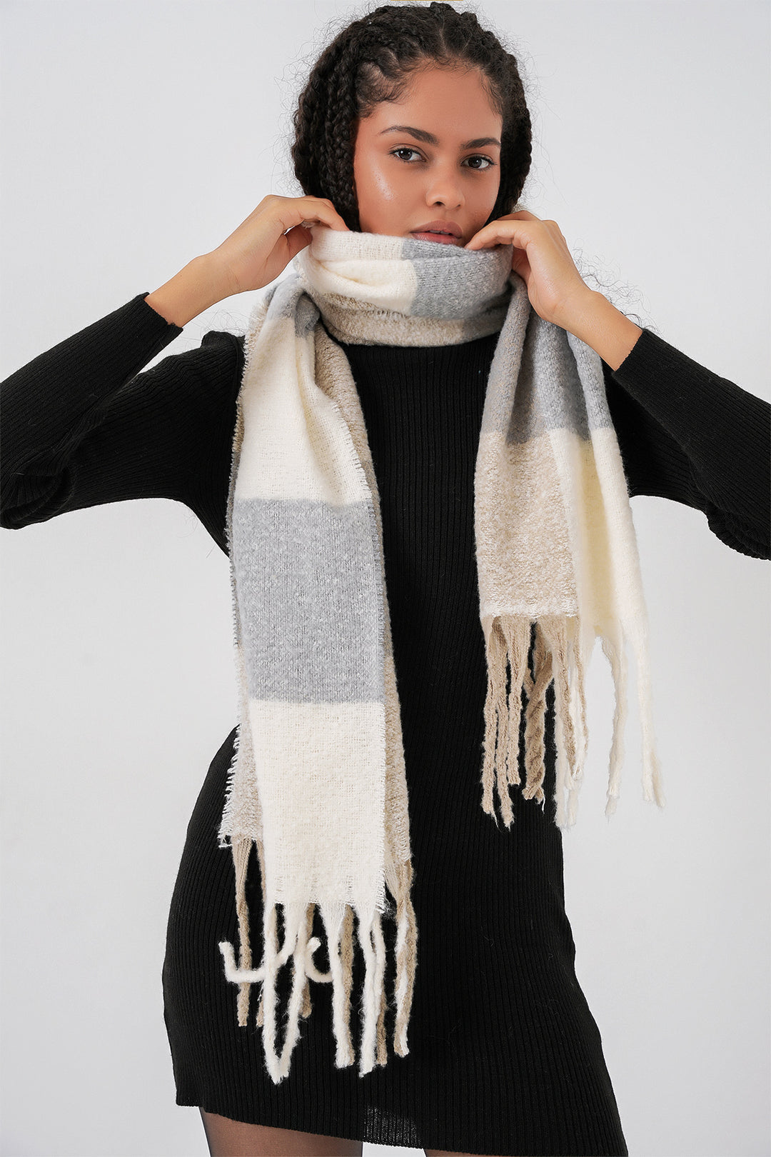 BGD Women Kadın Yumuşak Dokulu Kalın Şal Atkı 15951 - A.Gri - Somerville