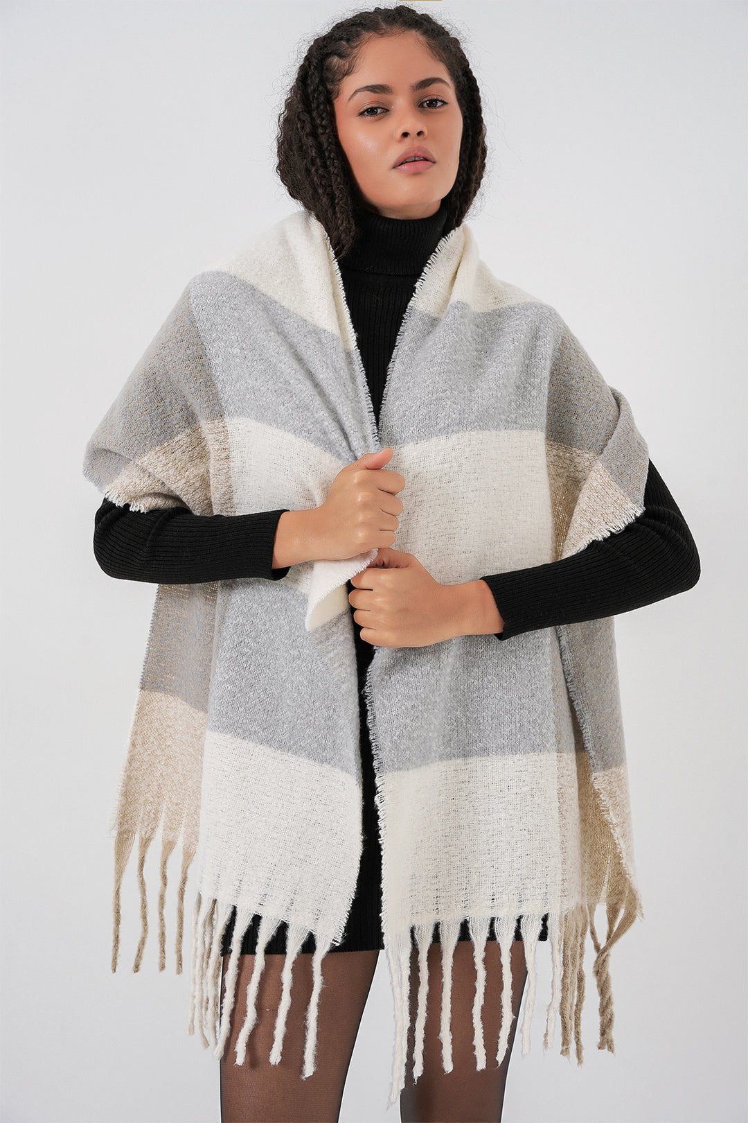 BGD Women Kadın Yumuşak Dokulu Kalın Şal Atkı 15951 - A.Gri - Somerville