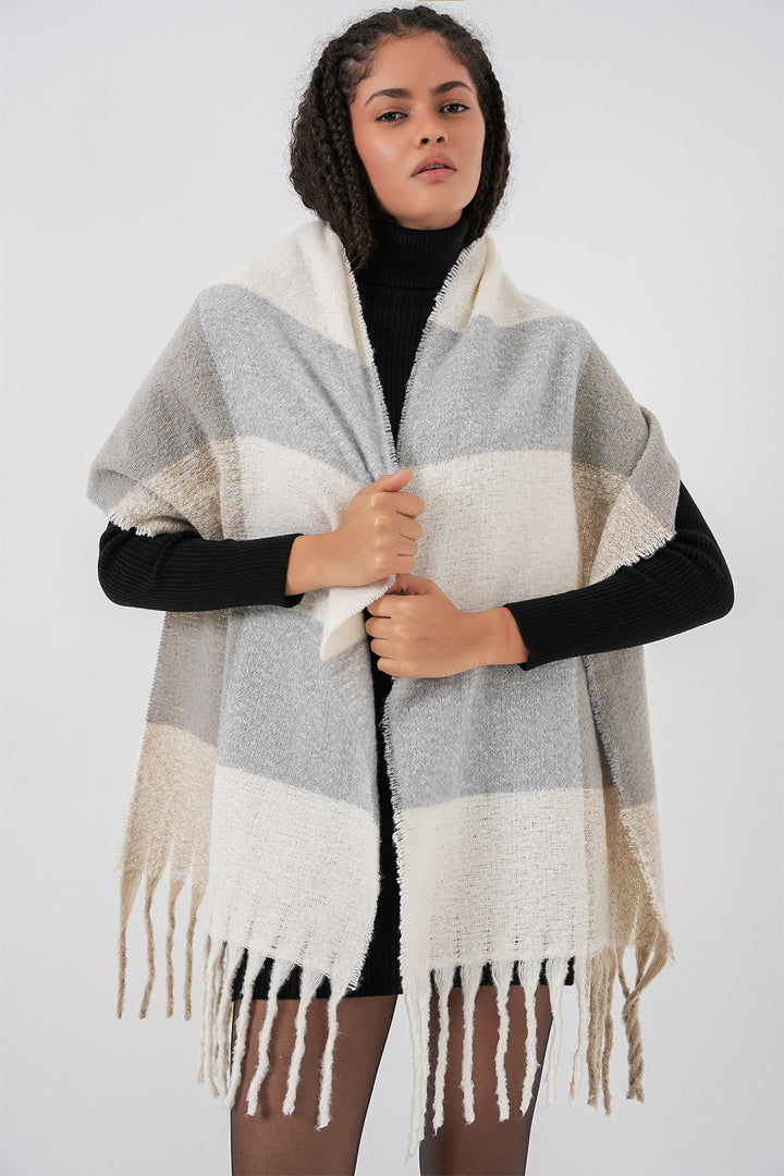 BGD Women Kadın Yumuşak Dokulu Kalın Şal Atkı 15951 - A.Gri - Somerville