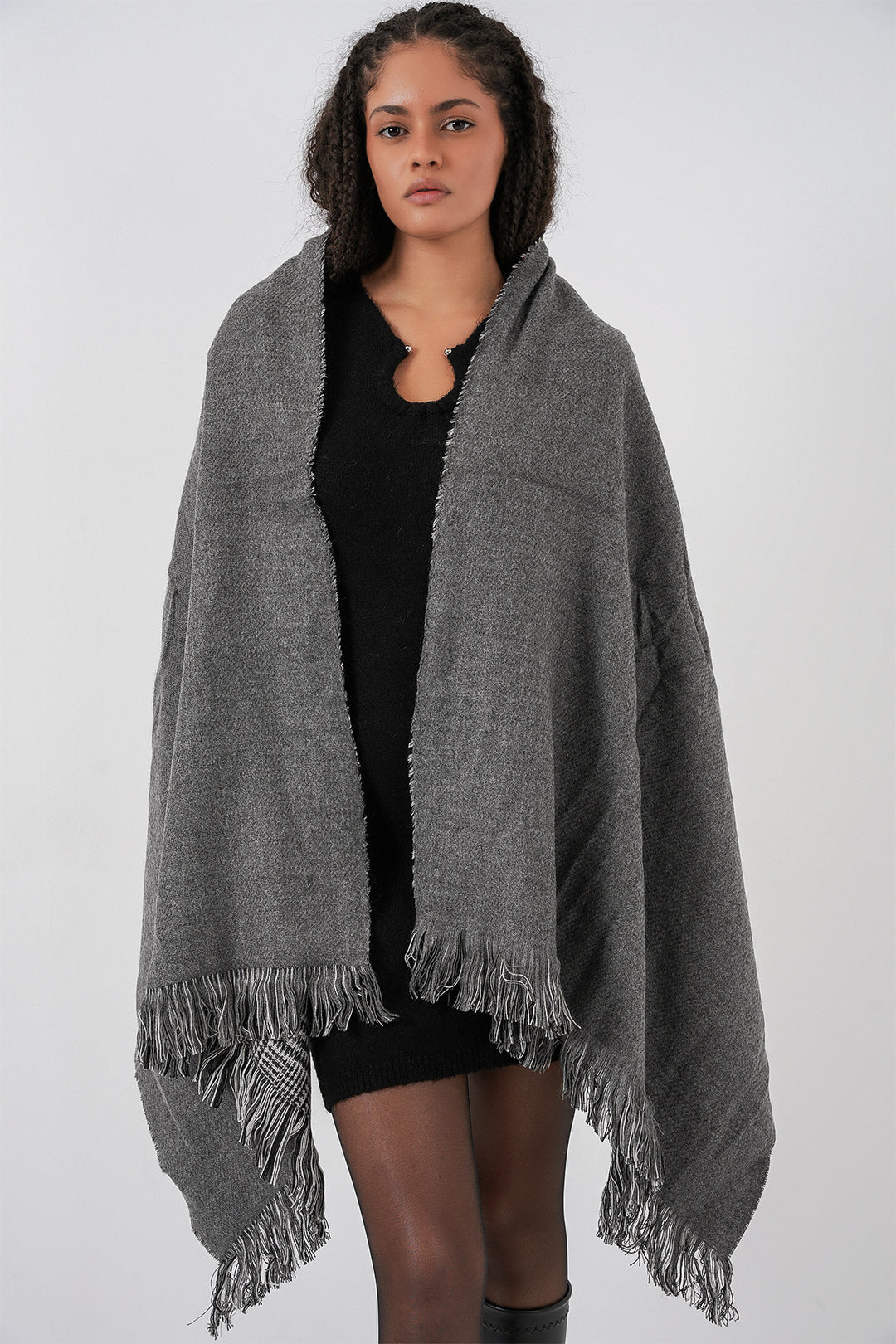 BGD Women Kadın Yumuşak Dokulu Kalın Şal Atkı 15951 - Antrasit - Attleboro