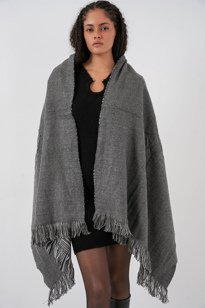 BGD Women Kadın Yumuşak Dokulu Kalın Şal Atkı 15951 - Antrasit - Attleboro