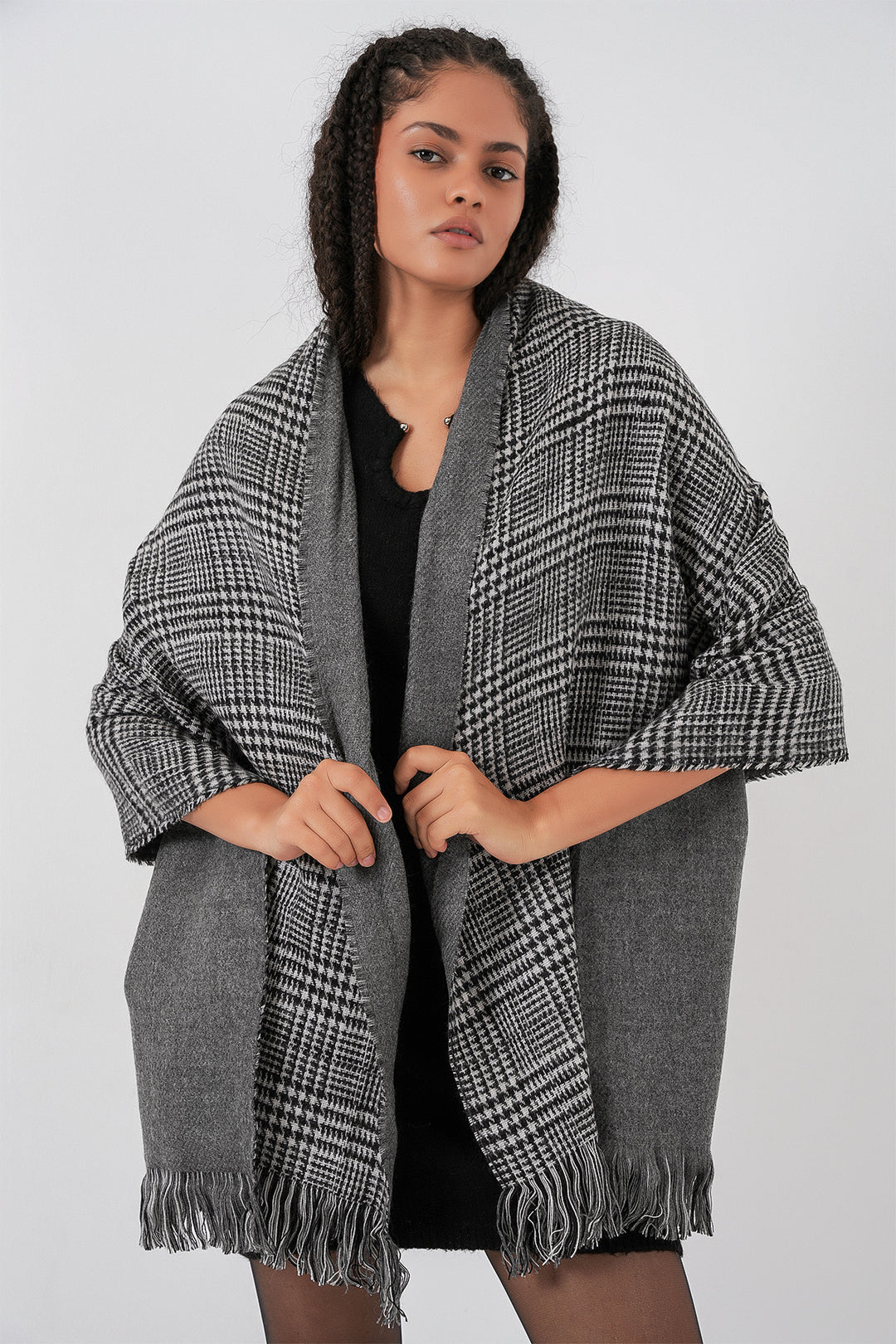 BGD Women Kadın Yumuşak Dokulu Kalın Şal Atkı 15951 - Antrasit - Attleboro