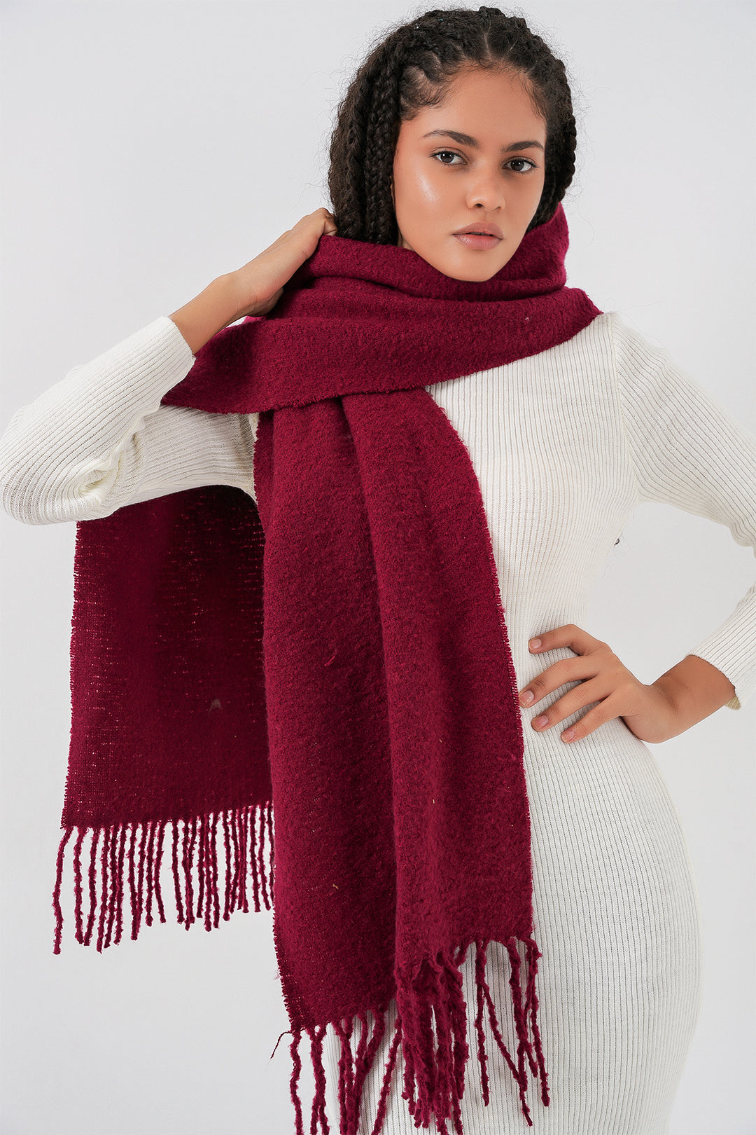 BGD Women Woman Soft Textured Thick Scarf 15951 - Burgundy - Porto