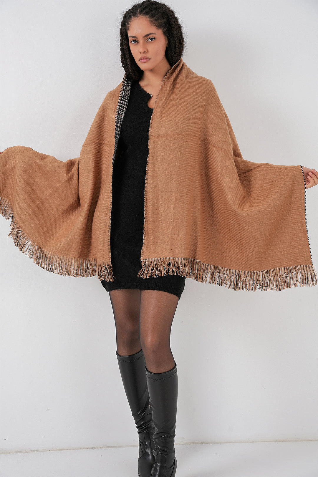 BGD Women Women Soft Textured Thick Shawl Scarf 15951 - Camel - Addison