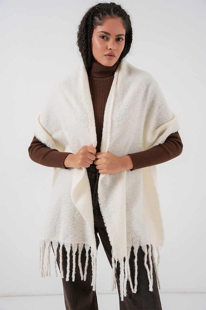 BGD Women Kadın Yumuşak Dokulu Kalın Şal Atkı 15951 - Ekru - Bila Tserkva