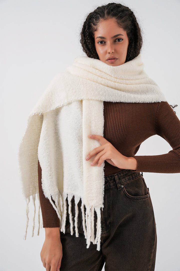 BGD Women Kadın Yumuşak Dokulu Kalın Şal Atkı 15951 - Ekru - Bila Tserkva