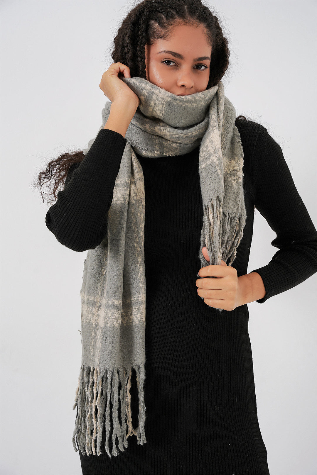 BGD Women Woman Soft Textured Thick Scarf 15951 - Dark Grey - Lakeshore