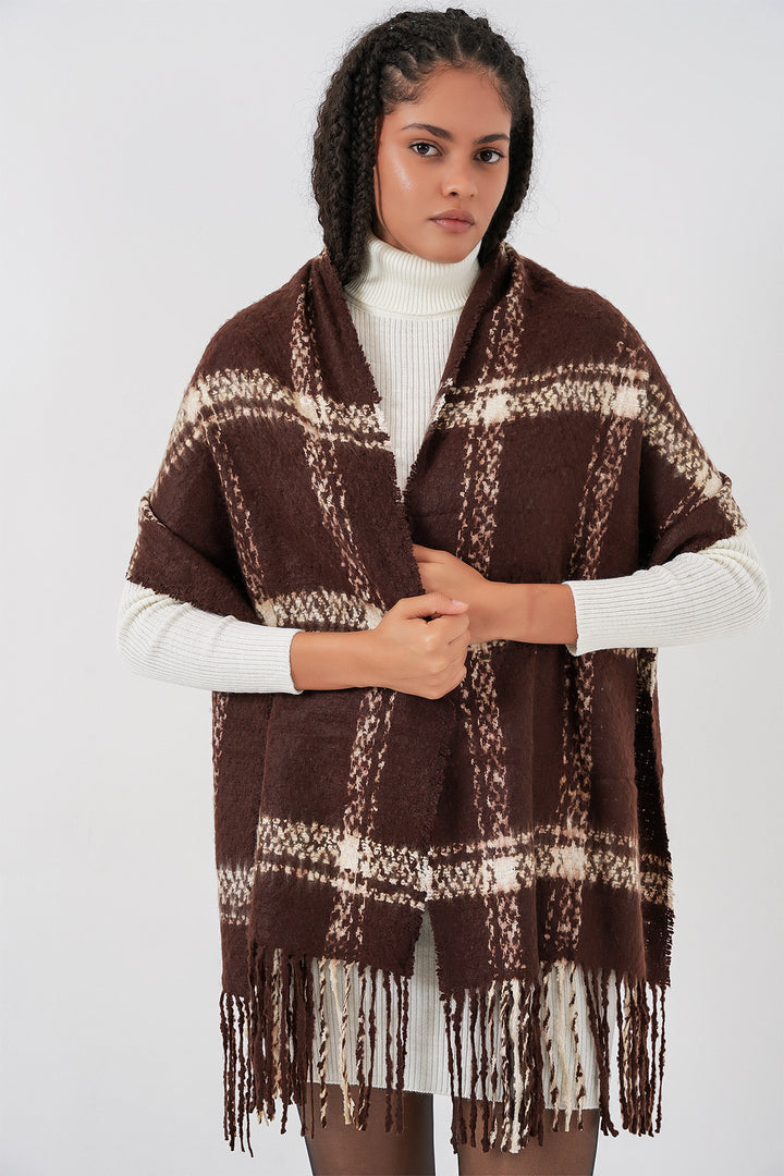BGD Women Woman Soft Textured Thick Shawl Scarf 15951 - Brown - Novara
