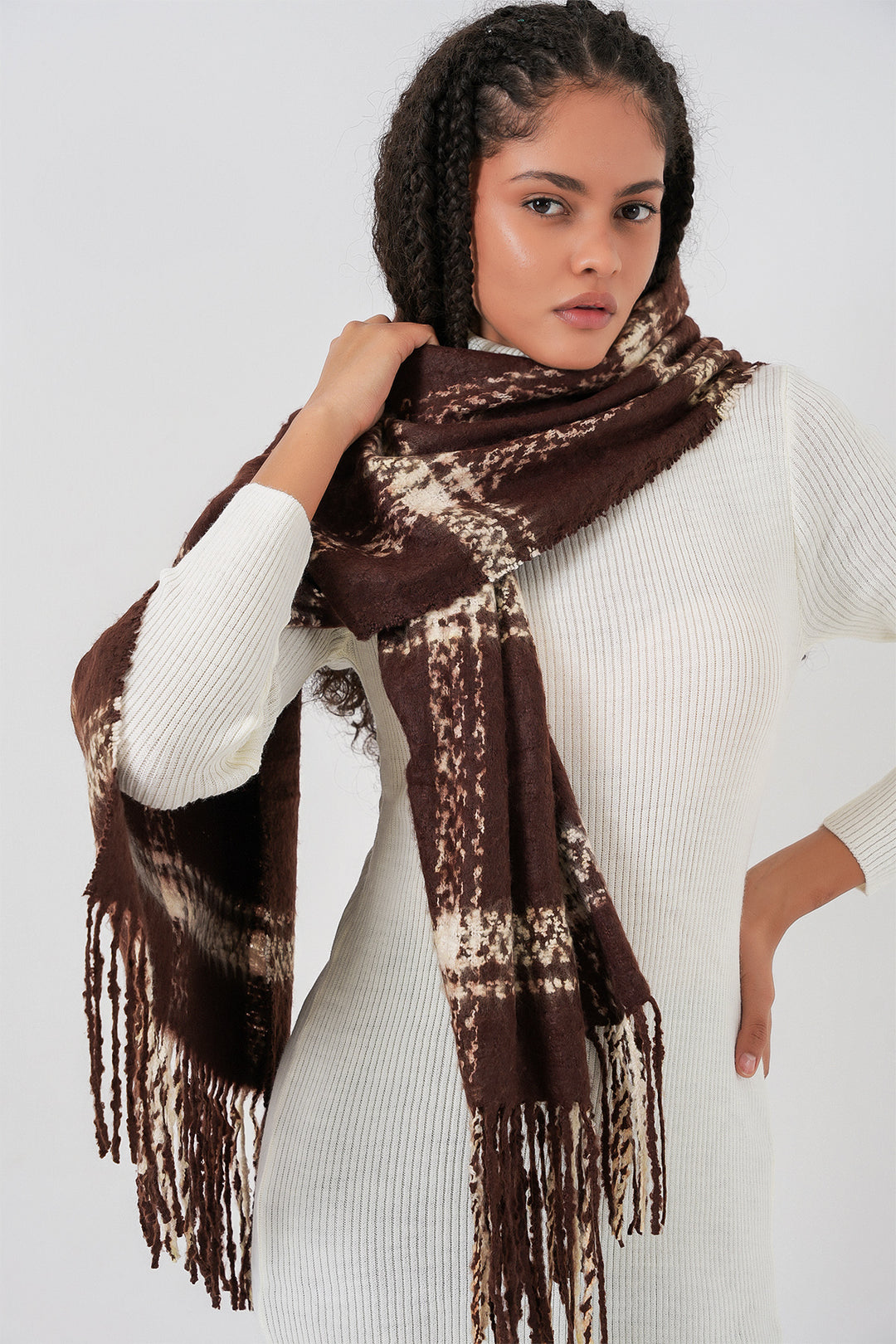 BGD Women Woman Soft Textured Thick Shawl Scarf 15951 - Brown - Novara
