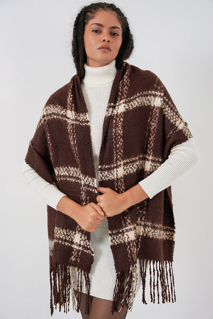 BGD Women Woman Soft Textured Thick Shawl Scarf 15951 - Brown - Novara