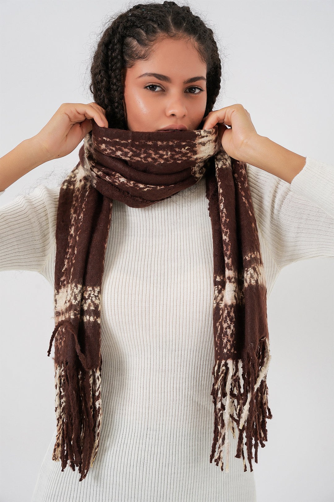 BGD Women Woman Soft Textured Thick Shawl Scarf 15951 - Brown - Novara