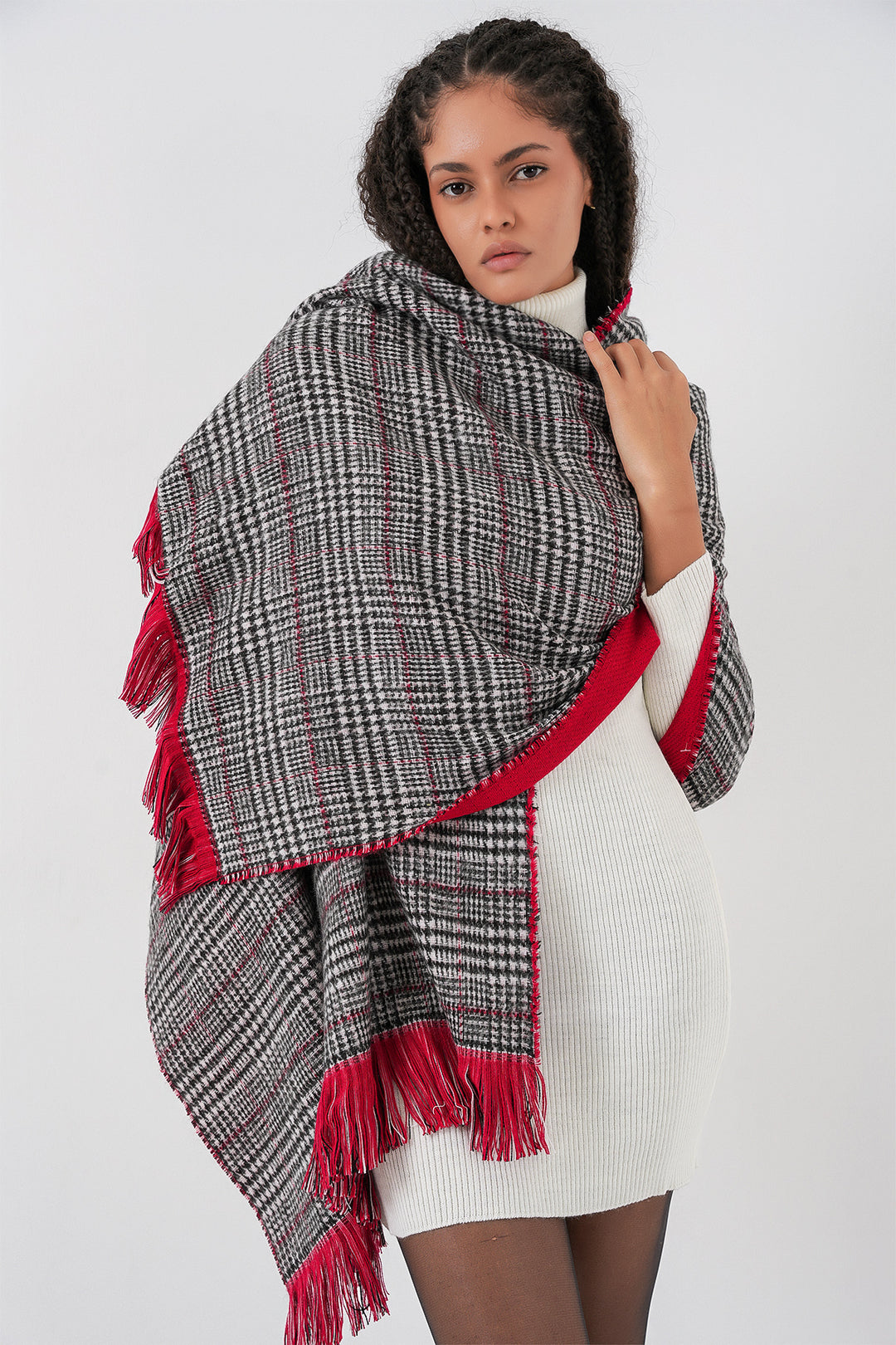 BGD Women Women's Soft Textured Thick Scarf Shawl 15951 - Red - Lamía