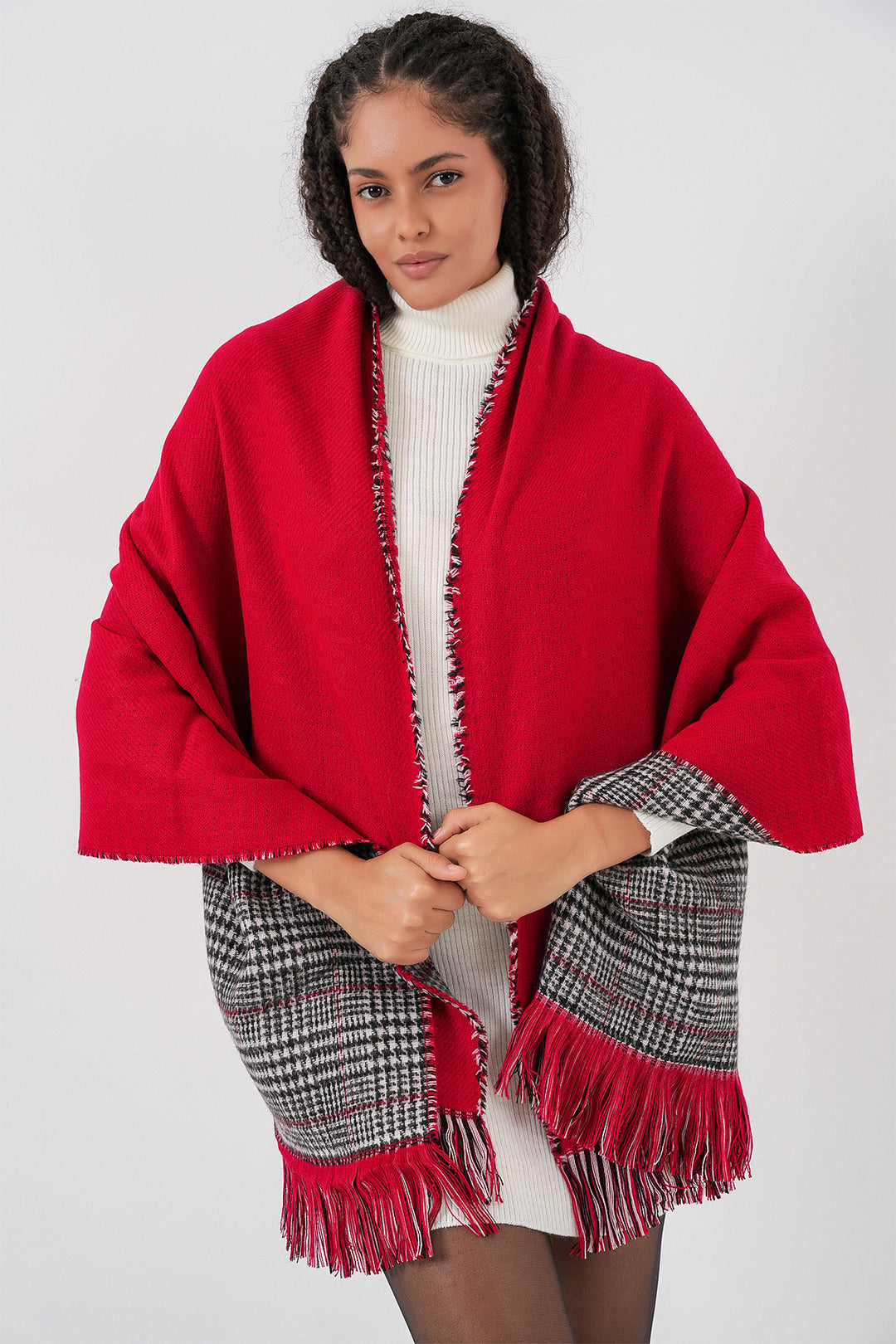BGD Women Women's Soft Textured Thick Scarf Shawl 15951 - Red - Lamía