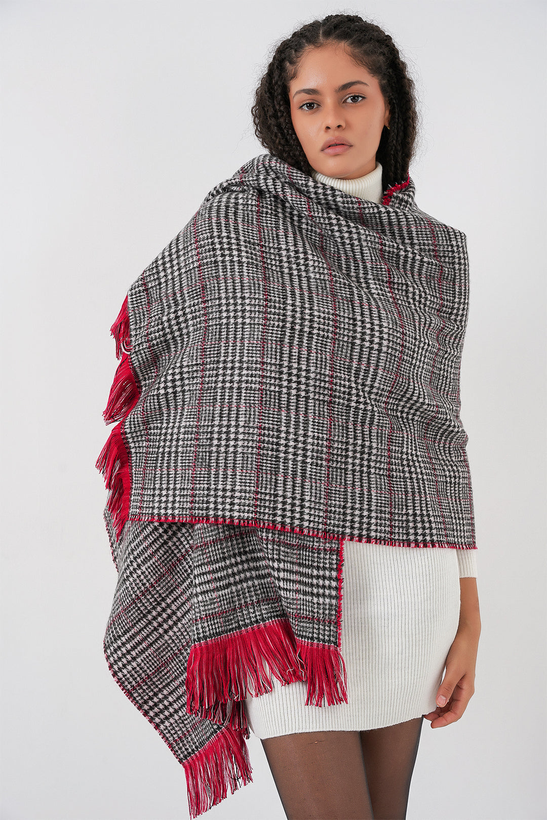 BGD Women Women's Soft Textured Thick Scarf Shawl 15951 - Red - Lamía