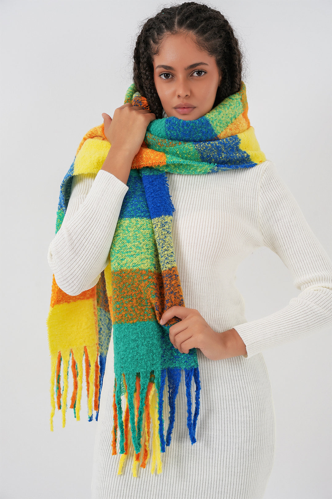 BGD Women Woman Soft Textured Thick Shawl Scarf 15951 - Yellow - Khartsyzk