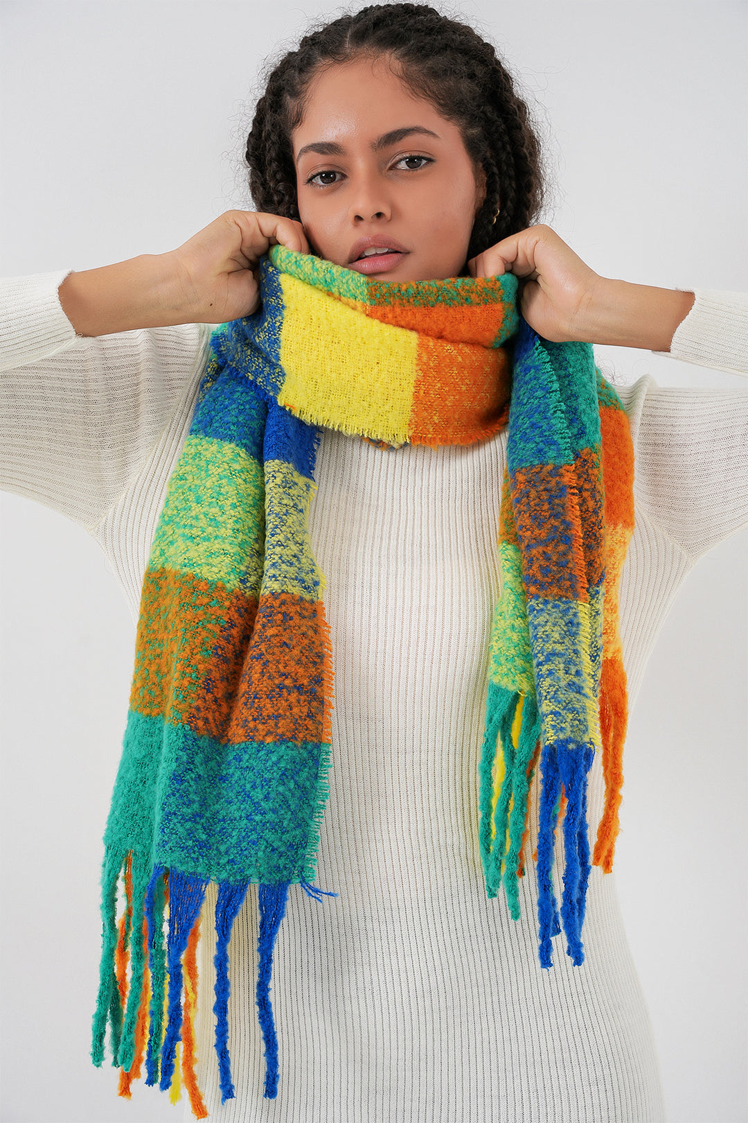 BGD Women Woman Soft Textured Thick Shawl Scarf 15951 - Yellow - Khartsyzk