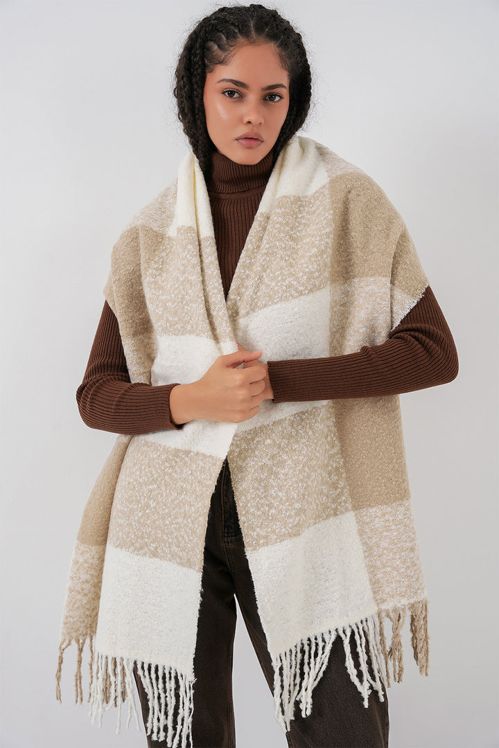 BGD Women Kadın Yumuşak Dokulu Kalın Şal Atkı 15951 - Vizon - Stevenage