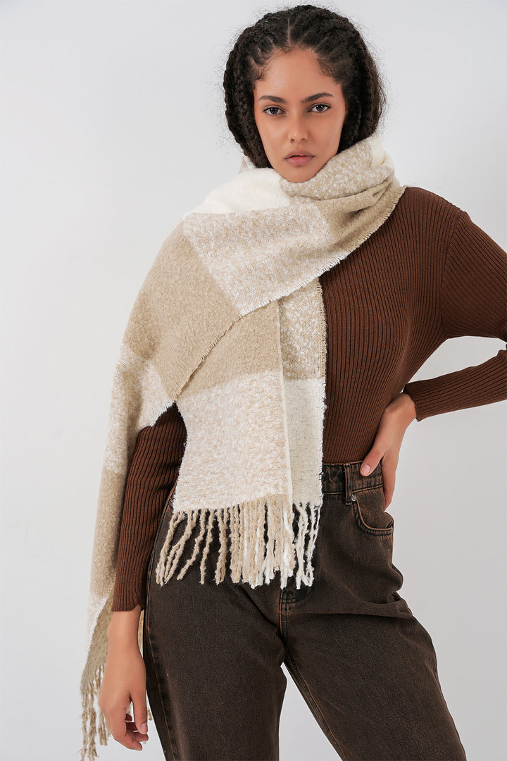 BGD Women Kadın Yumuşak Dokulu Kalın Şal Atkı 15951 - Vizon - Stevenage