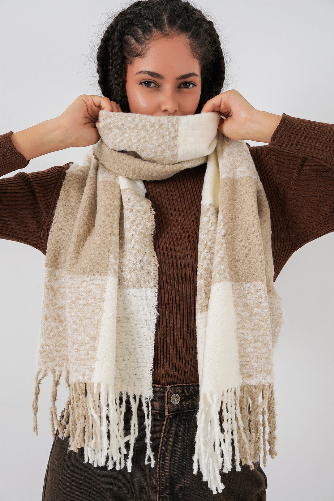 BGD Women Kadın Yumuşak Dokulu Kalın Şal Atkı 15951 - Vizon - Stevenage