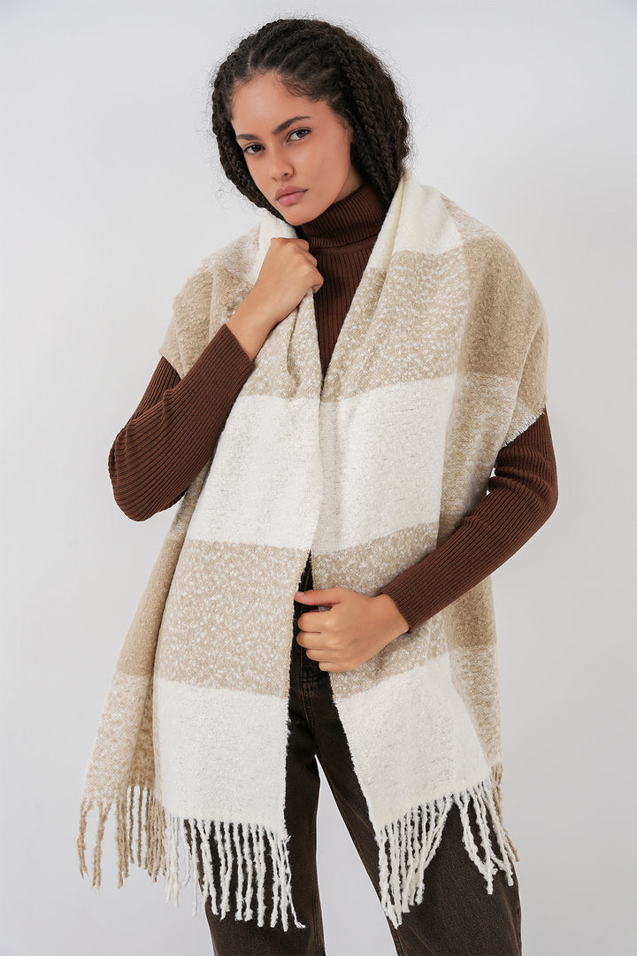 BGD Women Kadın Yumuşak Dokulu Kalın Şal Atkı 15951 - Vizon - Stevenage