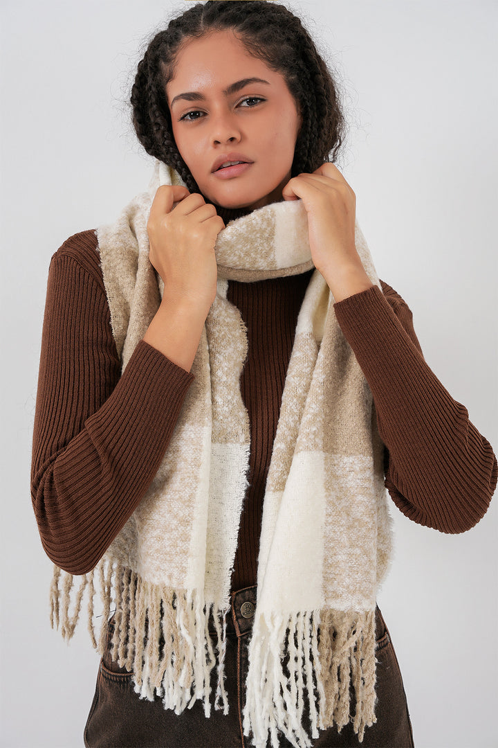 BGD Women Kadın Yumuşak Dokulu Kalın Şal Atkı 15951 - Vizon - Stevenage