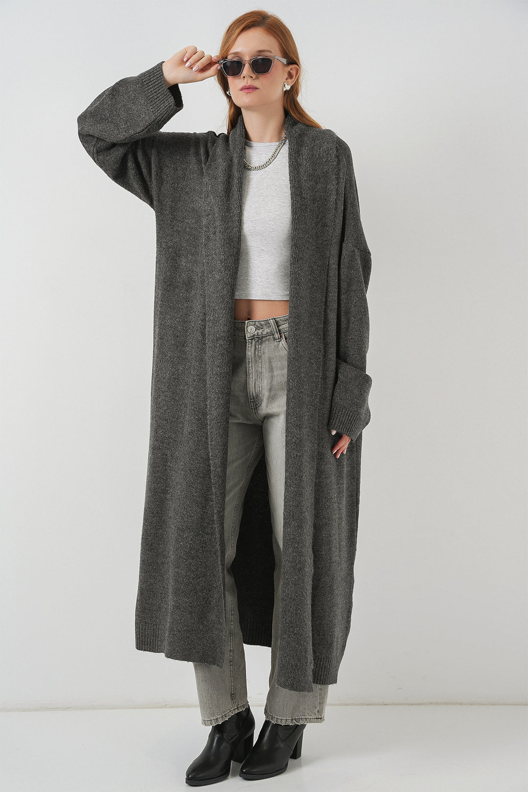 BGD Women Woman Long Oversize Knit Cardigan 15924 - Anthracite - Graham
