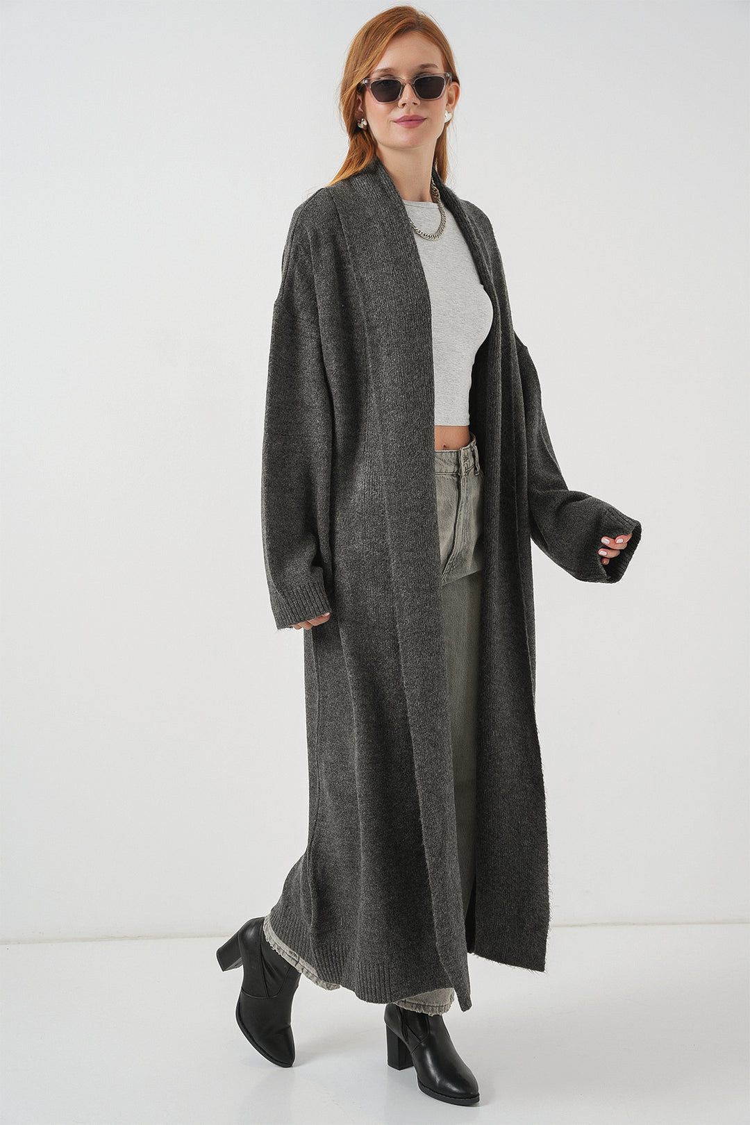 BGD Women Woman Long Oversize Knit Cardigan 15924 - Anthracite - Graham