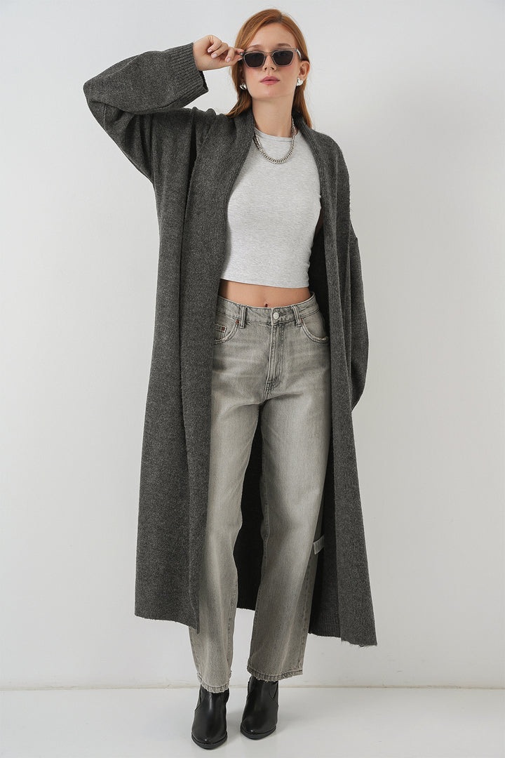 BGD Women Woman Long Oversize Knit Cardigan 15924 - Anthracite - Graham
