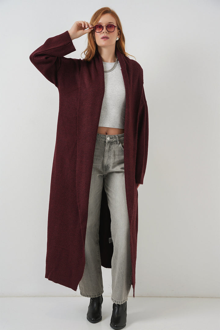 BGD Women Women's Long Oversized Knit Cardigan 15924 - Burgundy - Agrínio
