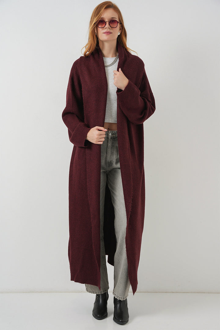 BGD Women Women's Long Oversized Knit Cardigan 15924 - Burgundy - Agrínio