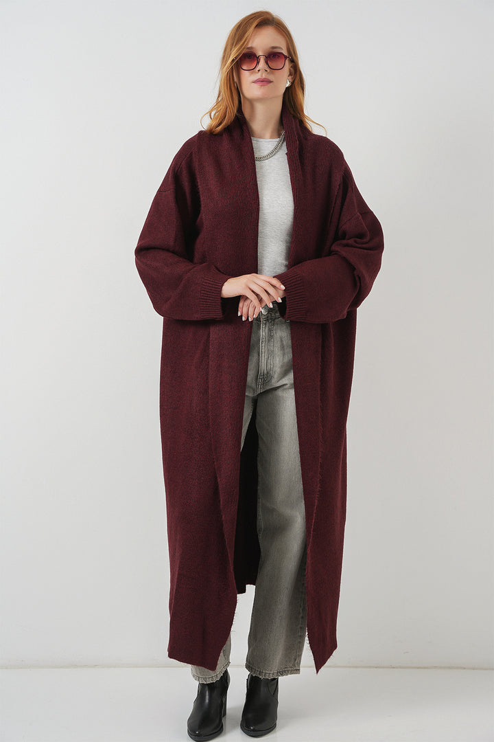 BGD Women Women's Long Oversized Knit Cardigan 15924 - Burgundy - Agrínio