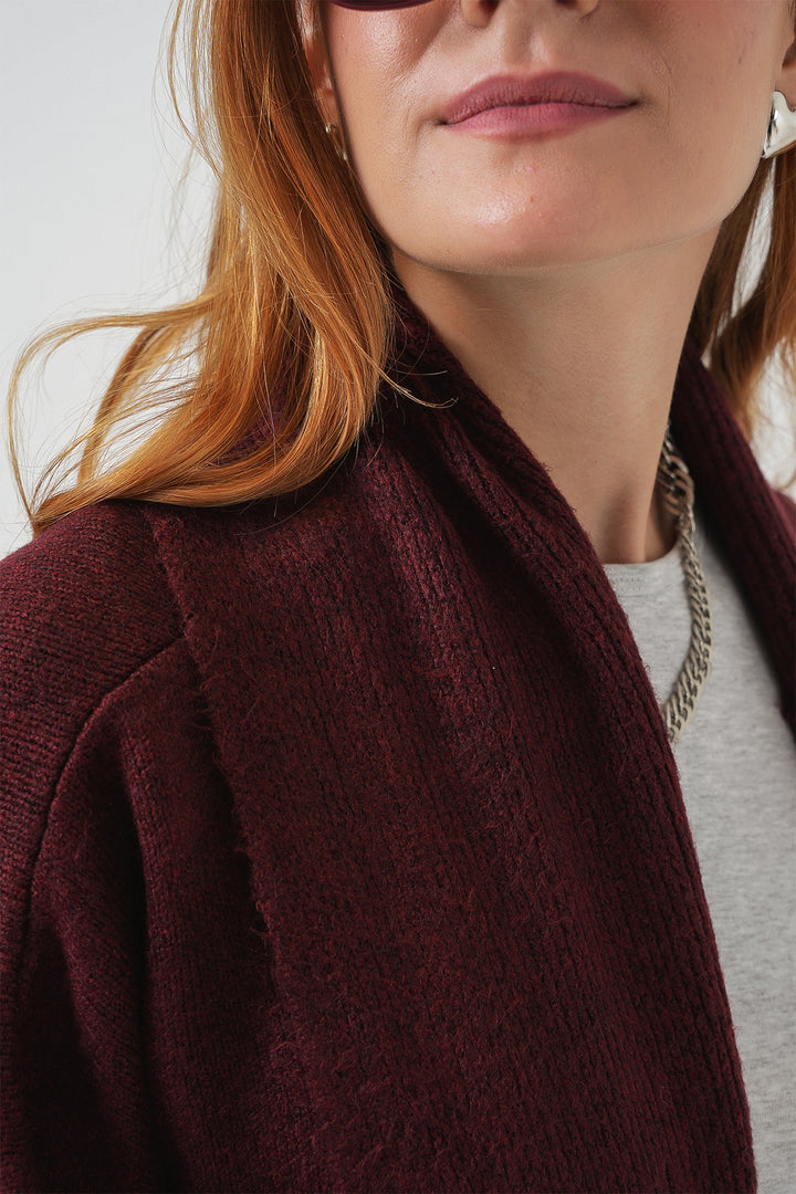 BGD Women Women's Long Oversized Knit Cardigan 15924 - Burgundy - Agrínio