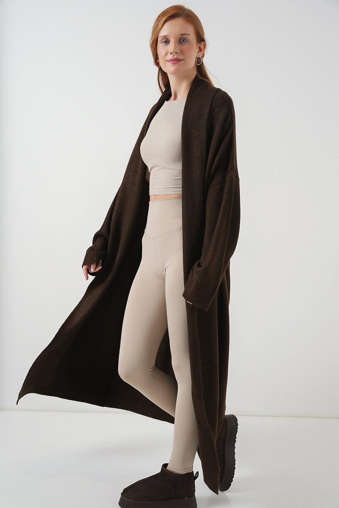 BGD Women Woman Long Oversized Knit Cardigan 15924 - Brown - Tlaquepaque