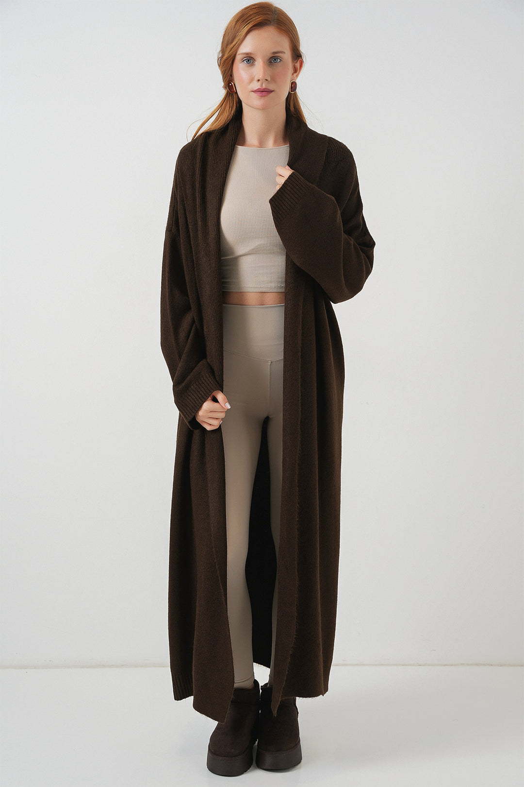 BGD Women Woman Long Oversized Knit Cardigan 15924 - Brown - Tlaquepaque