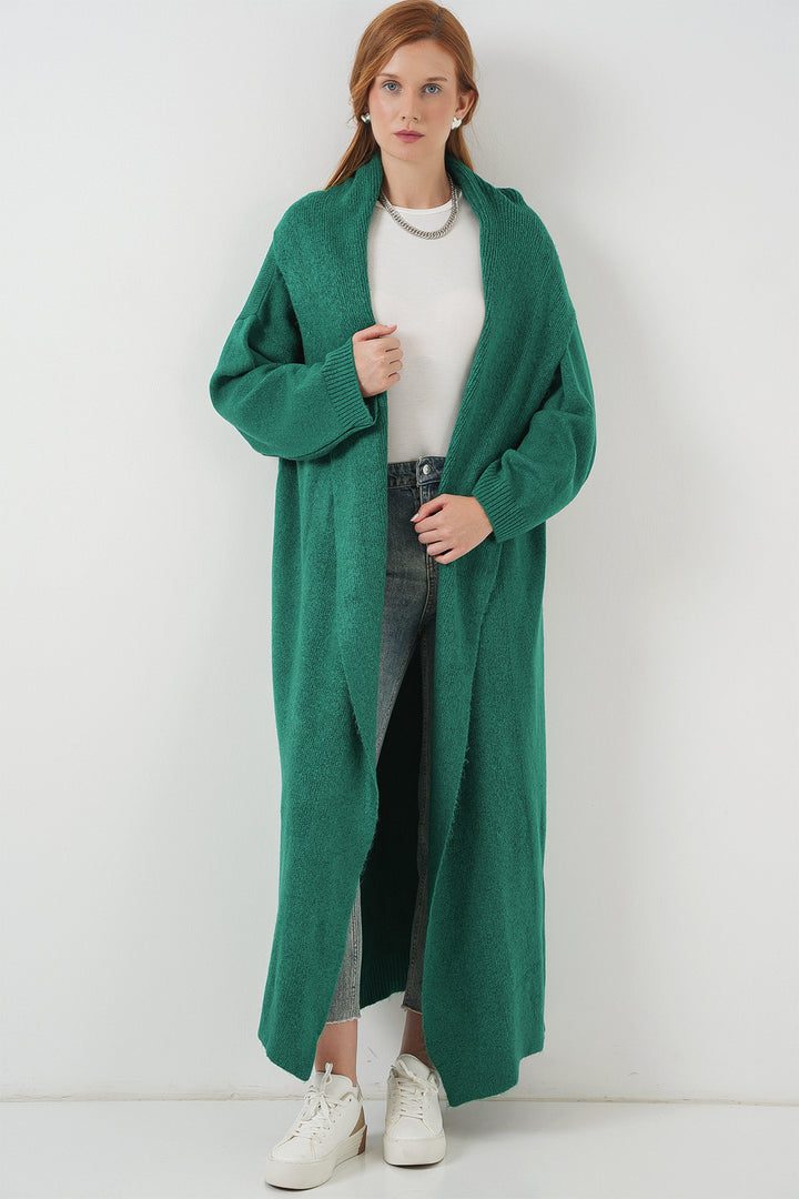 BGD Women Women's Long Oversized Knit Cardigan 15924 - Emerald Green - Anglet