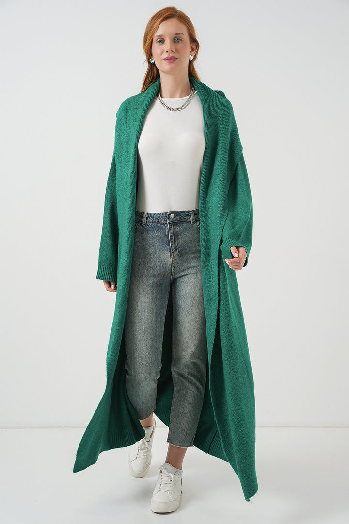 BGD Women Women's Long Oversized Knit Cardigan 15924 - Emerald Green - Anglet