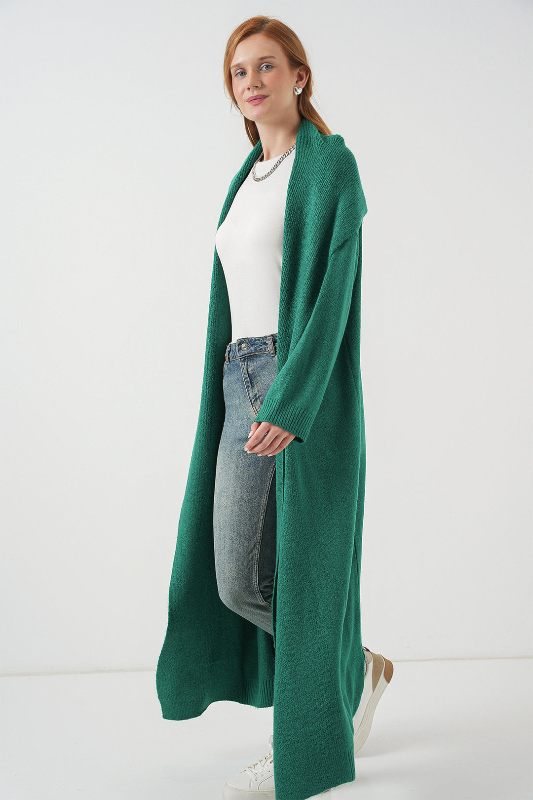 BGD Women Women's Long Oversized Knit Cardigan 15924 - Emerald Green - Anglet