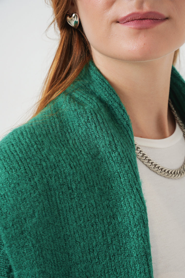 BGD Women Women's Long Oversized Knit Cardigan 15924 - Emerald Green - Anglet
